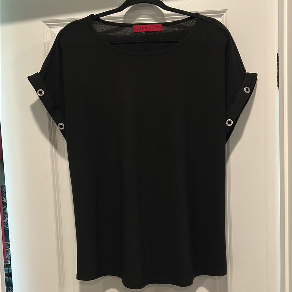 Joseph A Women's Black Short Sleeve Top with Grommet Details